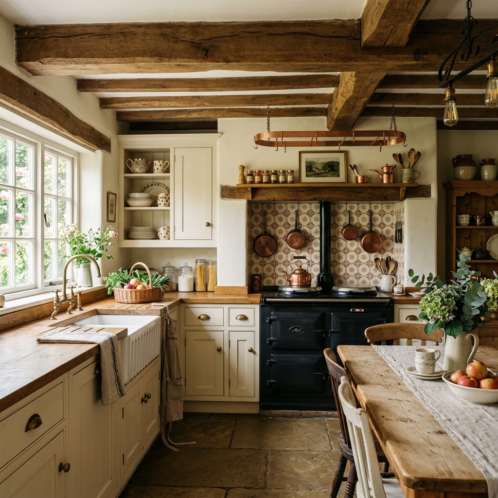 Cream traditional country kitchen with range oven