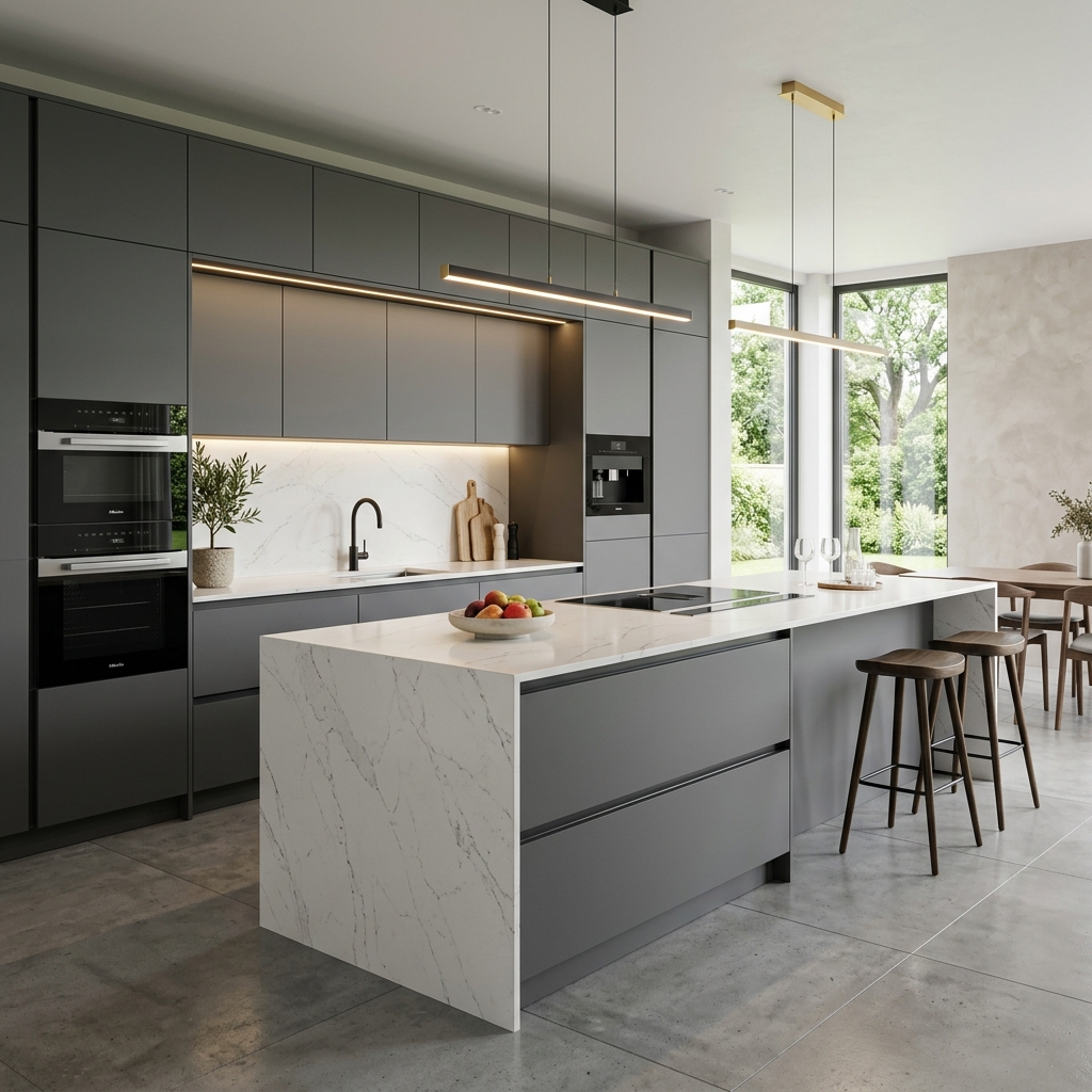 Renovated modern kitchen installation overview
